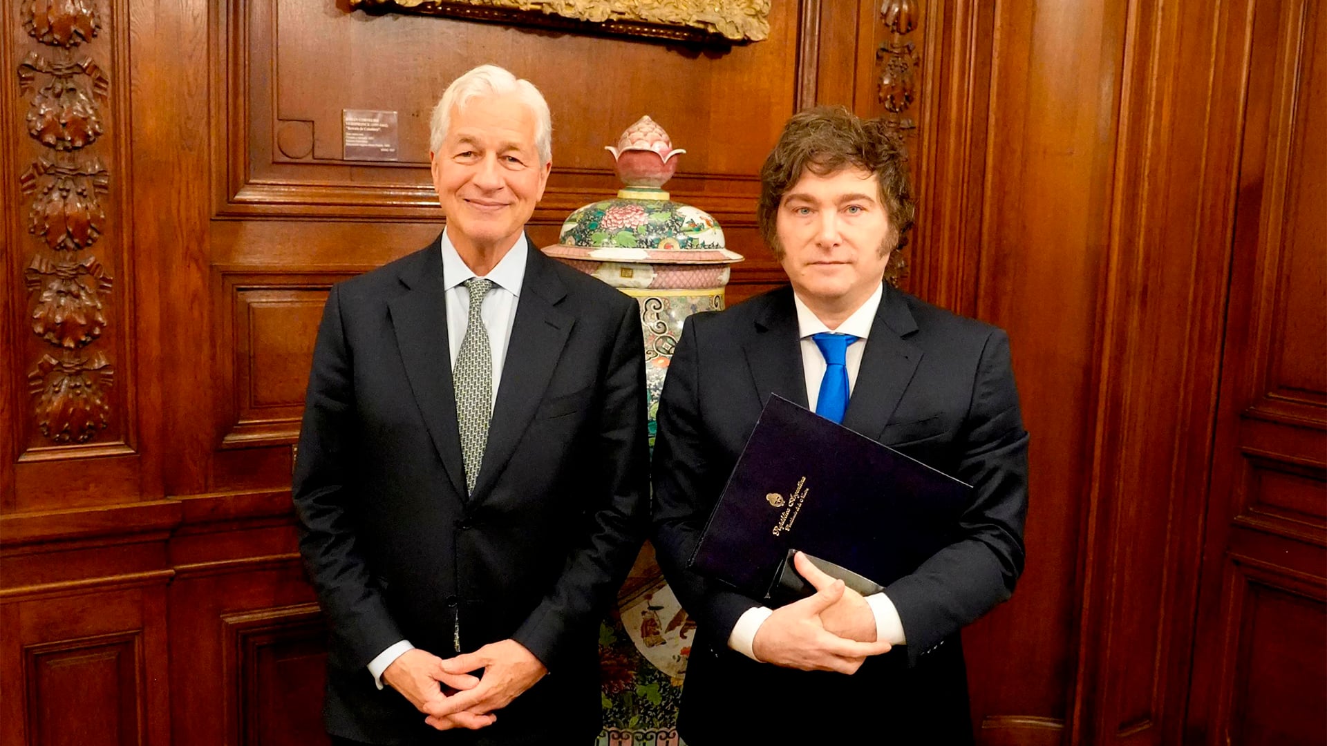 Javier Milei junto a Jamie Dimon, CEO de JP Morgan