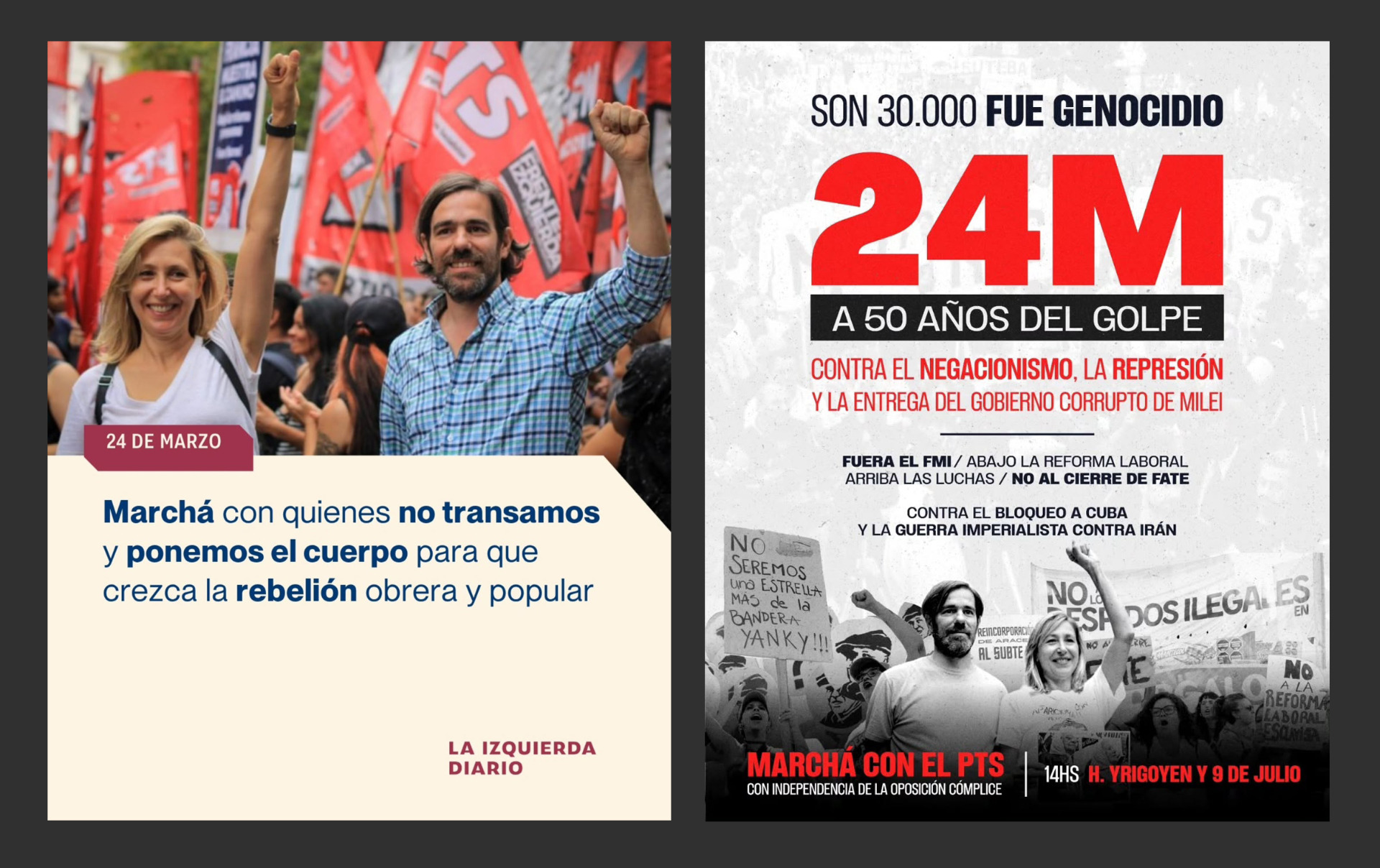 Los flyers de convocatoria al 24 del PTS parecen carteles electorales